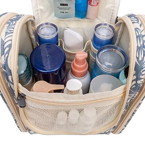 Hanging Travel Toiletry Bag Cosmetic Make up Organizer for Women and Men (Blue Leaf)