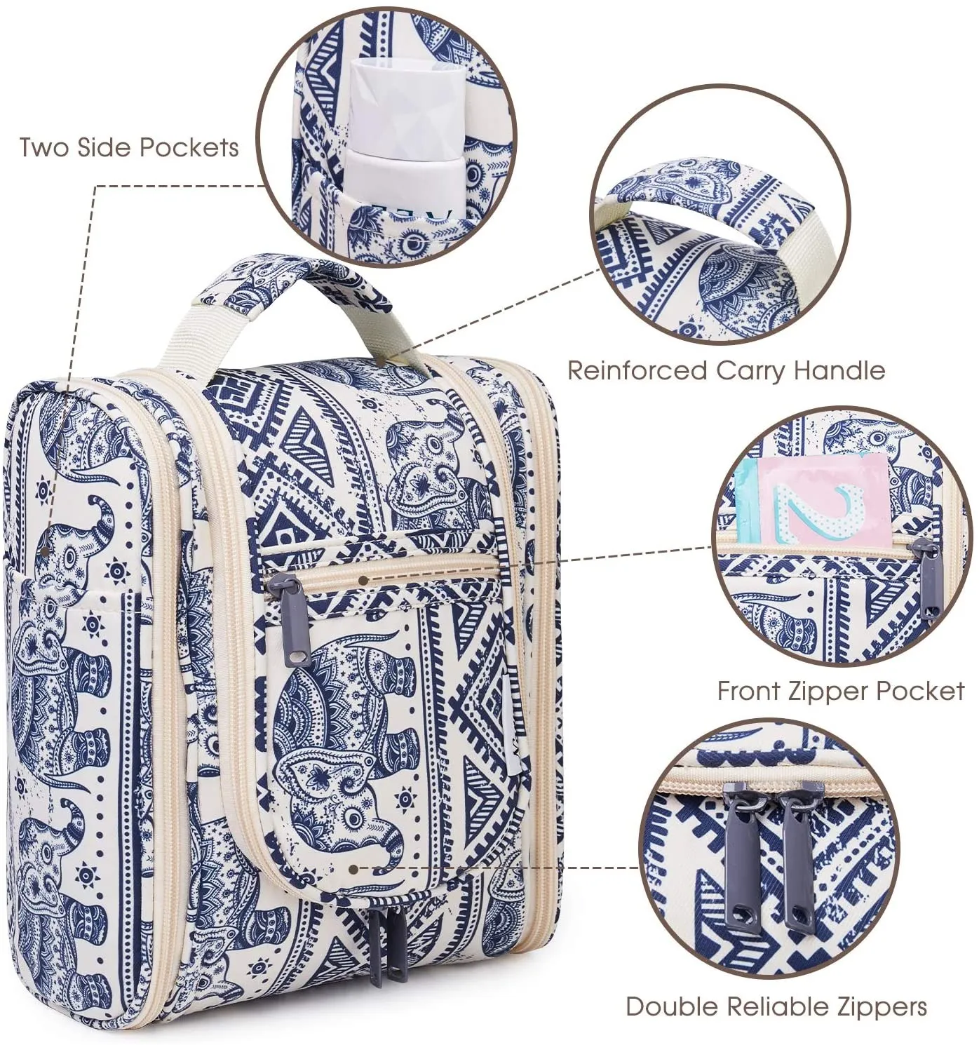 Hanging Travel Toiletry Bag Cosmetic Make up Organizer for Women and Men (Elephant (Medium))
