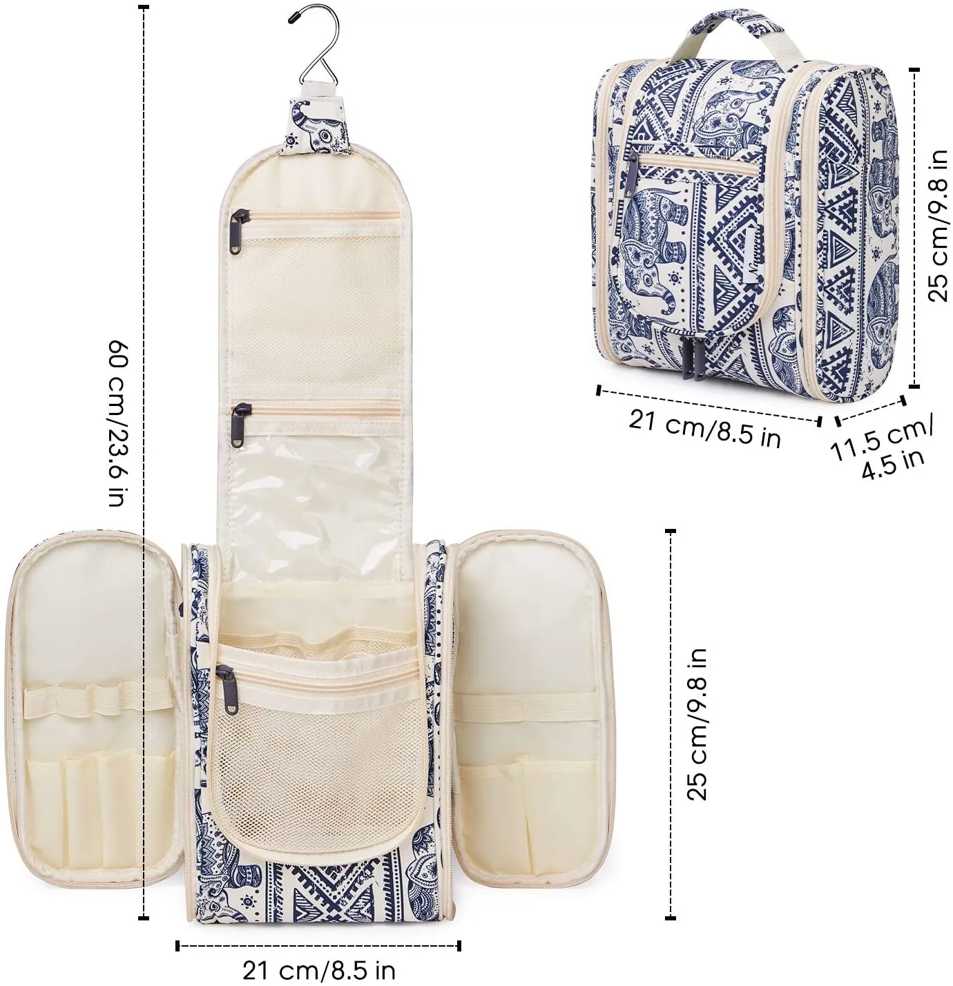 Hanging Travel Toiletry Bag Cosmetic Make up Organizer for Women and Men (Elephant (Medium))