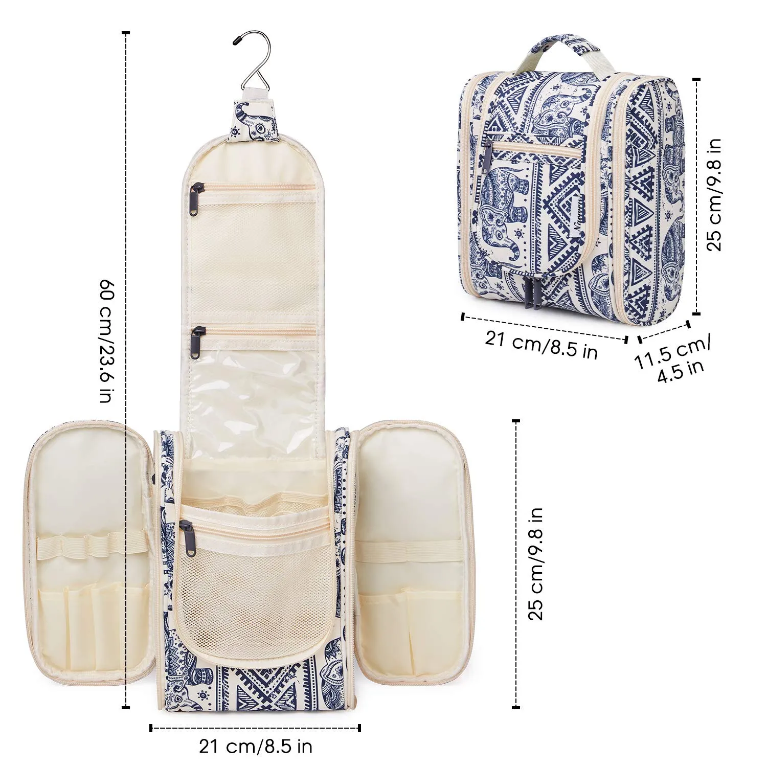 Hanging Travel Toiletry Bag Cosmetic Make up Organizer for Women and Men (Medium, Elephant)