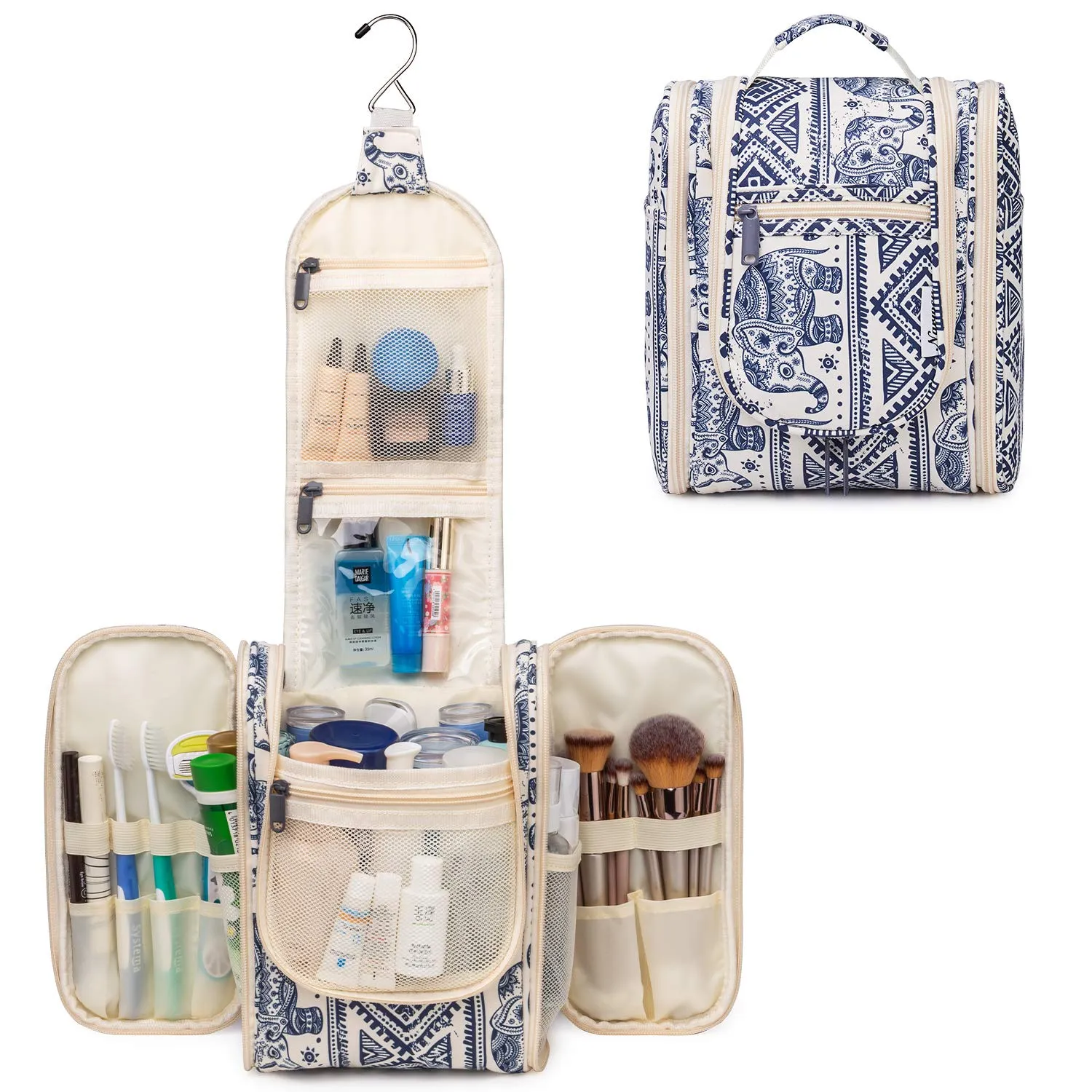 Hanging Travel Toiletry Bag Cosmetic Make up Organizer for Women and Men (Medium, Elephant)