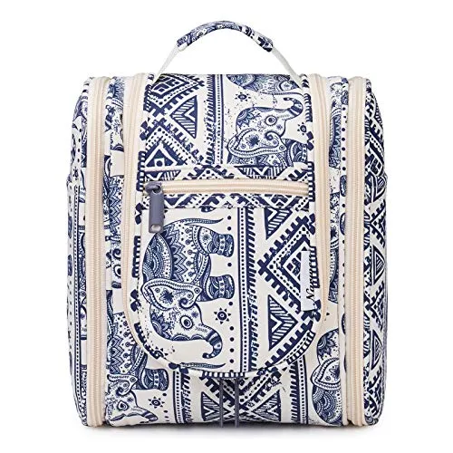 Hanging Travel Toiletry Bag Cosmetic Make up Organizer for Women and Men (Medium, Elephant)