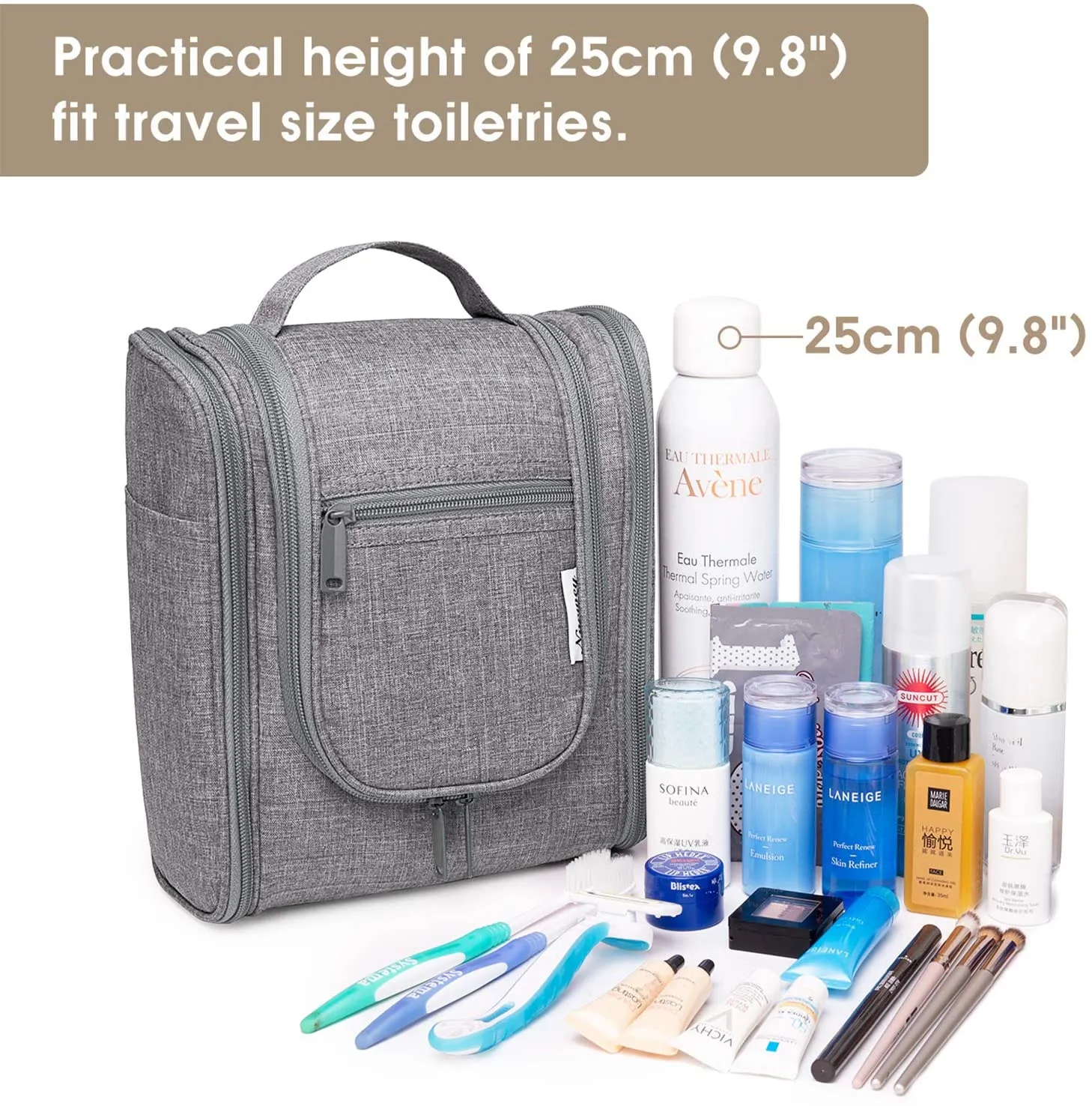Hanging Travel Toiletry Bag Cosmetic Make up Organizer for Women and Men (Medium, Grey)