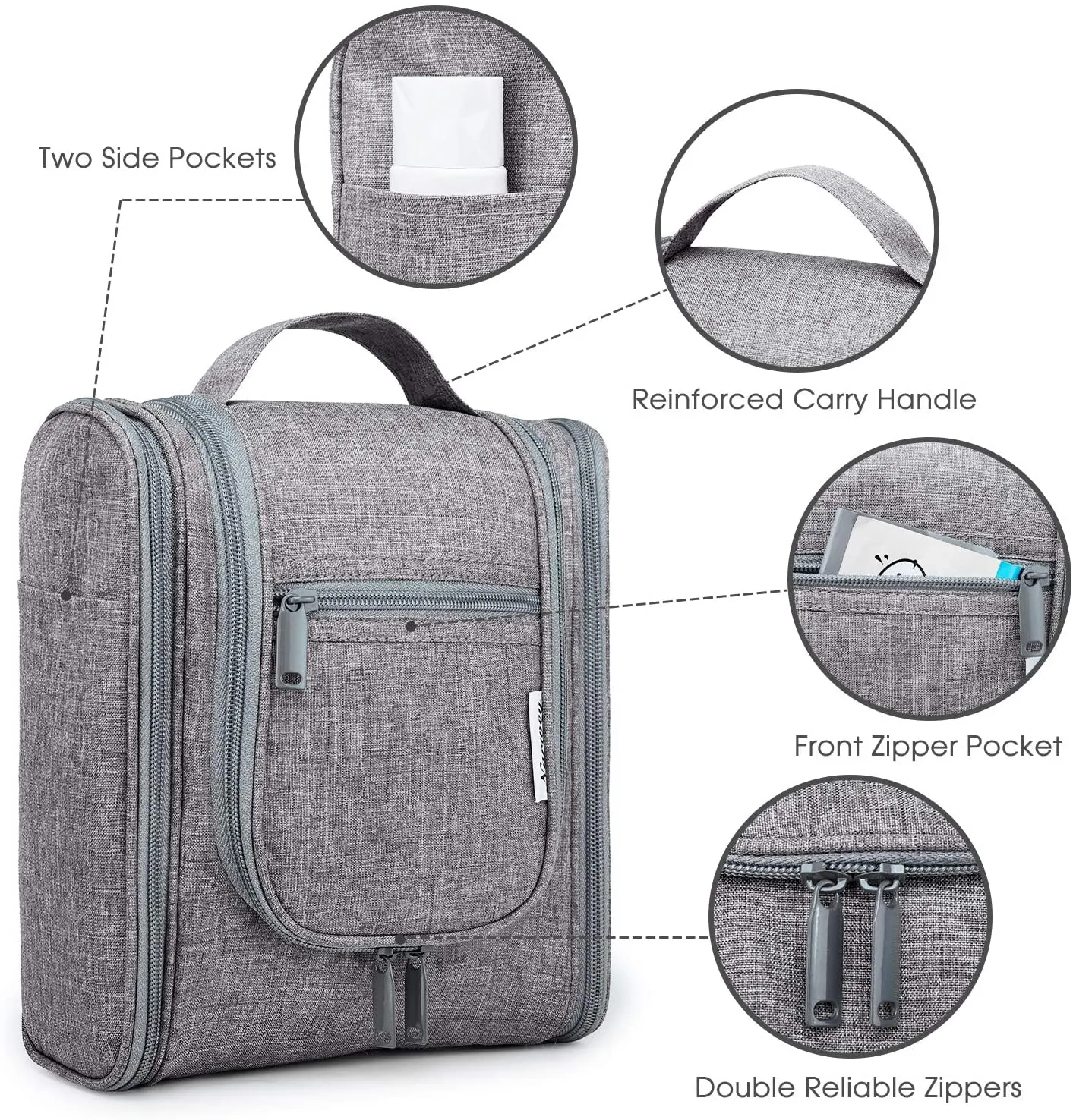 Hanging Travel Toiletry Bag Cosmetic Make up Organizer for Women and Men (Medium, Grey)