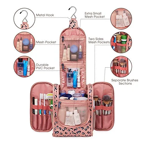 Hanging Travel Toiletry Bag Cosmetic Make up Organizer for Women and Men (Orange Leopard)