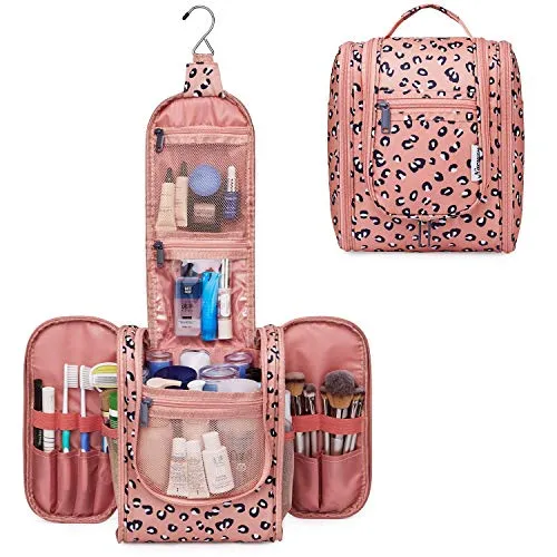 Hanging Travel Toiletry Bag Cosmetic Make up Organizer for Women and Men (Orange Leopard)