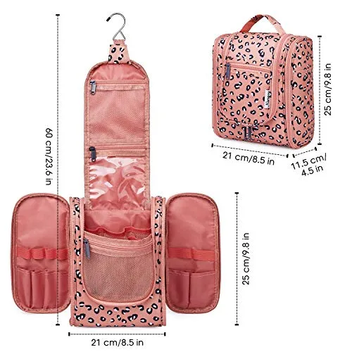 Hanging Travel Toiletry Bag Cosmetic Make up Organizer for Women and Men (Orange Leopard)