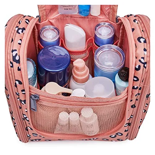 Hanging Travel Toiletry Bag Cosmetic Make up Organizer for Women and Men (Orange Leopard)