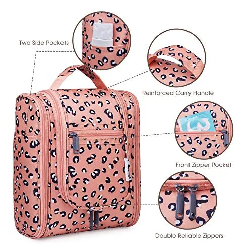 Hanging Travel Toiletry Bag Cosmetic Make up Organizer for Women and Men (Orange Leopard)
