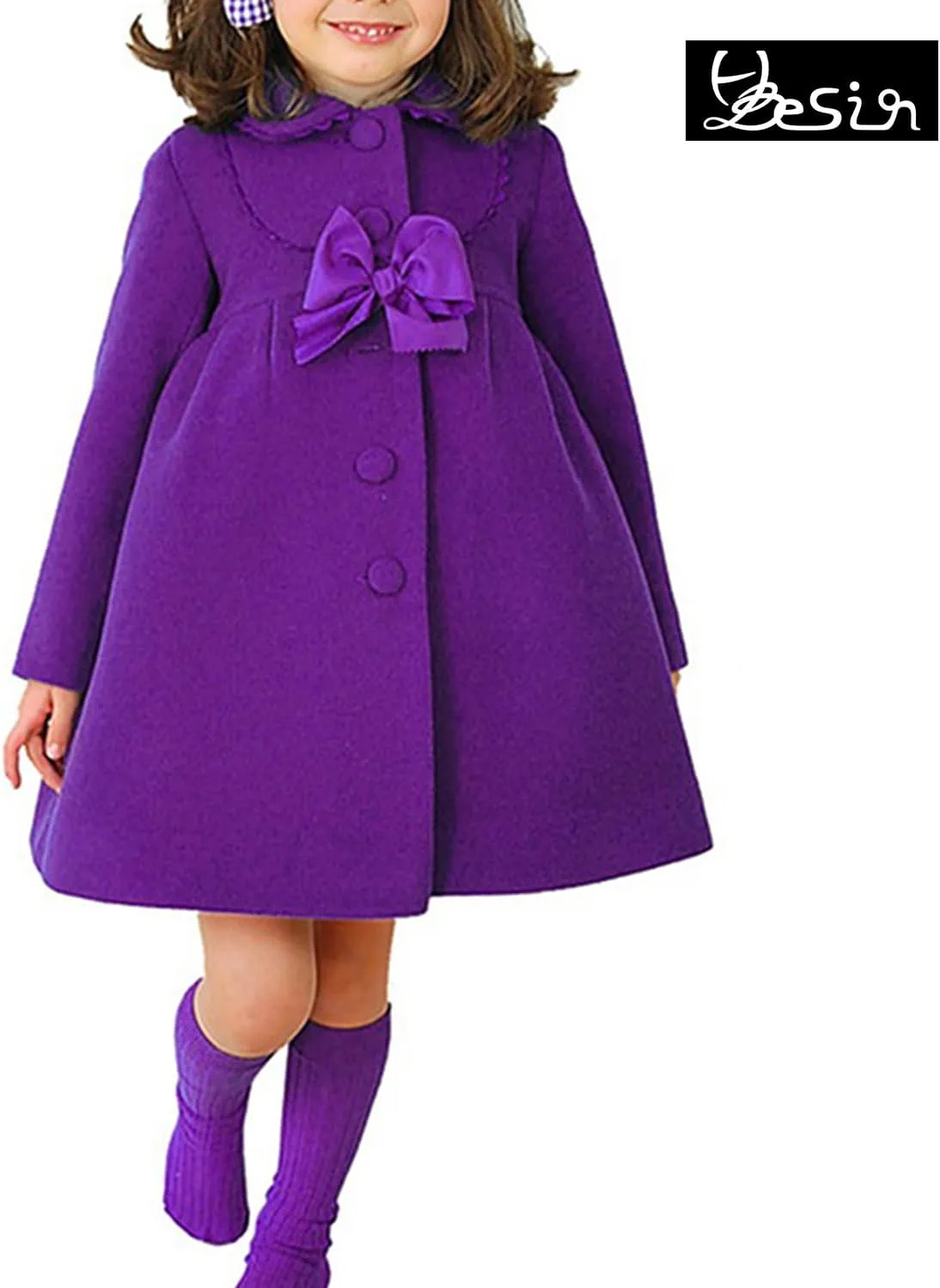 HBDesign Cute Imitation Wool Bowknot Girl Overcoat Dress Coat Outer Wear Winter