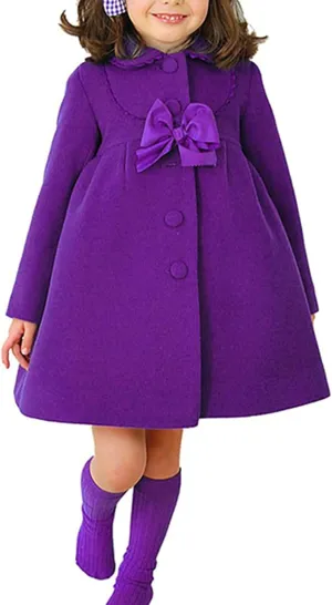HBDesign Cute Imitation Wool Bowknot Girl Overcoat Dress Coat Outer Wear Winter