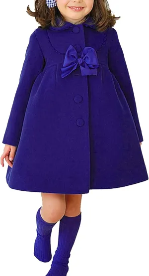 HBDesign Cute Imitation Wool Bowknot Girl Overcoat Dress Coat Outer Wear Winter