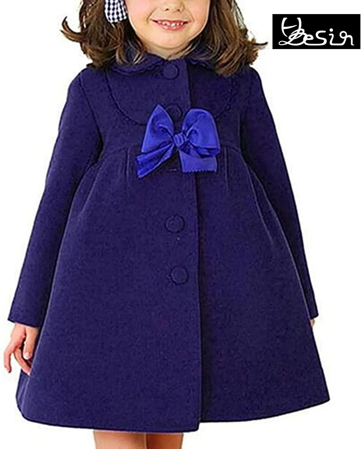 HBDesign Cute Imitation Wool Bowknot Girl Overcoat Dress Coat Outer Wear Winter