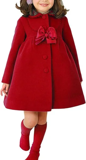 HBDesign Cute Imitation Wool Bowknot Girl Overcoat Dress Coat Outer Wear Winter