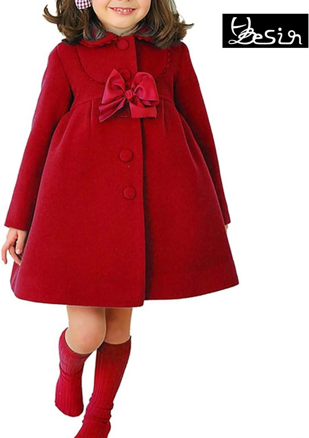 HBDesign Cute Imitation Wool Bowknot Girl Overcoat Dress Coat Outer Wear Winter