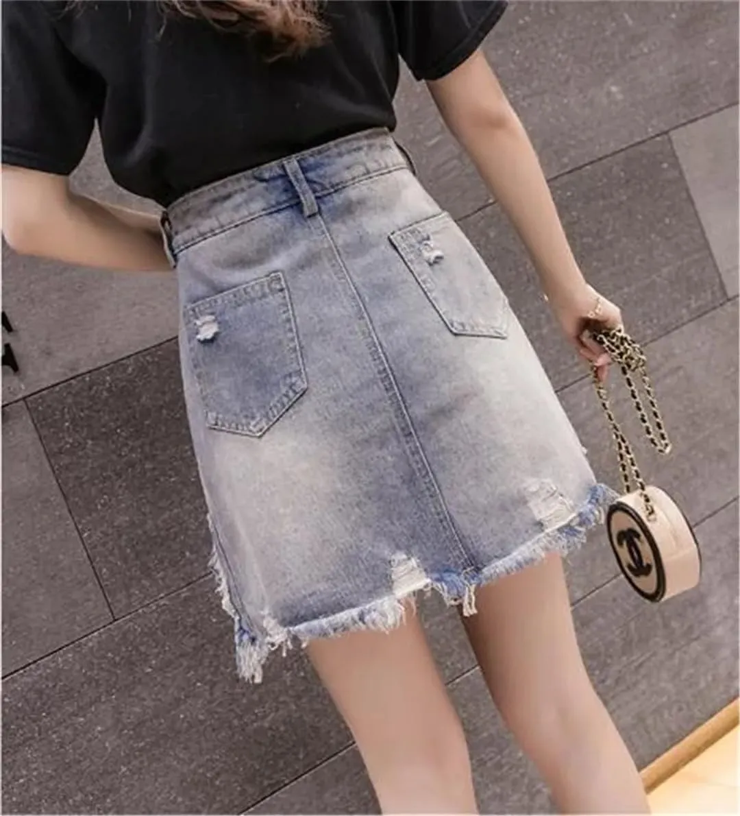 Hcclijo Women Sequins Embroidered Cartoons Denim Skirt Wear Burr Short Skirt Cowboy Midiskirt