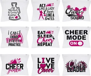 Henoyso 90 Pieces Cheer Makeup Bag Cheerleaders Gifts Cosmetic Cheer Bags for Cheerleaders Gifts for Team Party Favors Travel Pouch Makeup Case for Women Teammates Accessories, 9 Styles