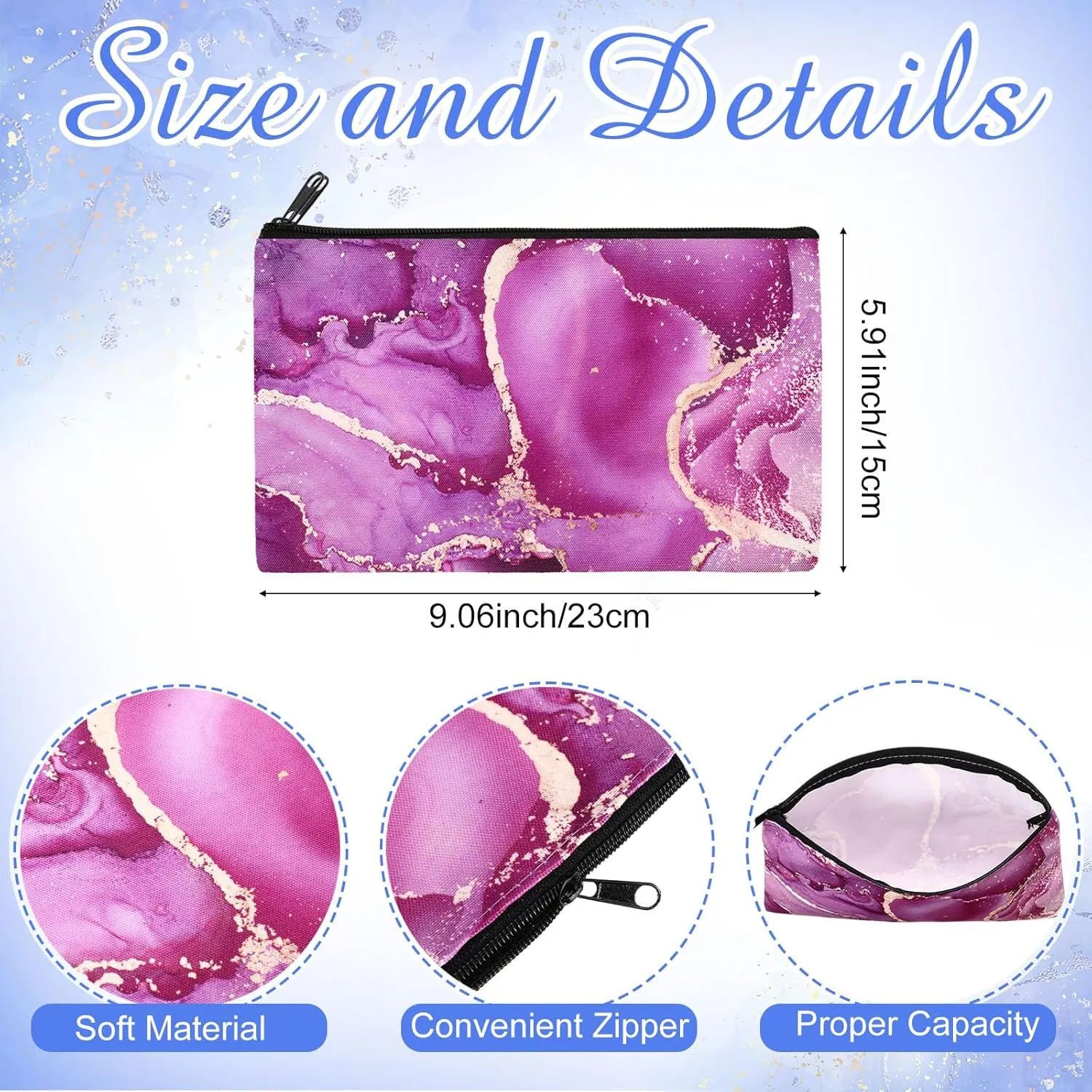 Hillban 36 Pcs Bulk Gifts Cosmetic Bags for Women Canvas Bag Bulk Inspirational Cute Makeup Bag Motivational Travel Cosmetic Pouch Beautiful Gifts for Teacher, 12 Styles(Marble)