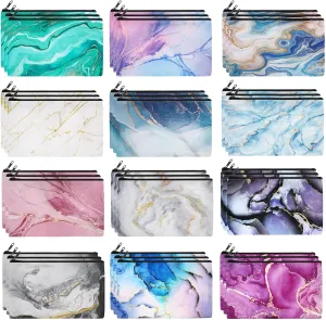 Hillban 36 Pcs Bulk Gifts Cosmetic Bags for Women Canvas Bag Bulk Inspirational Cute Makeup Bag Motivational Travel Cosmetic Pouch Beautiful Gifts for Teacher, 12 Styles(Marble)