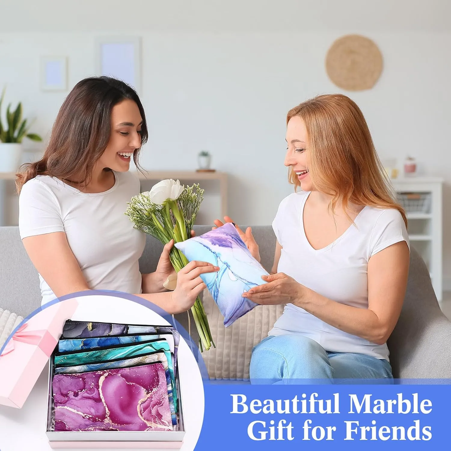 Hillban 36 Pcs Bulk Gifts Cosmetic Bags for Women Canvas Bag Bulk Inspirational Cute Makeup Bag Motivational Travel Cosmetic Pouch Beautiful Gifts for Teacher, 12 Styles(Marble)