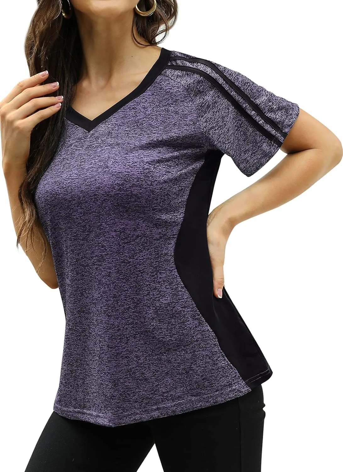 HOCOSIT Women's Workout Shirts Fast Dry Active Wear Yoga Top Sweat Wcking Clothes