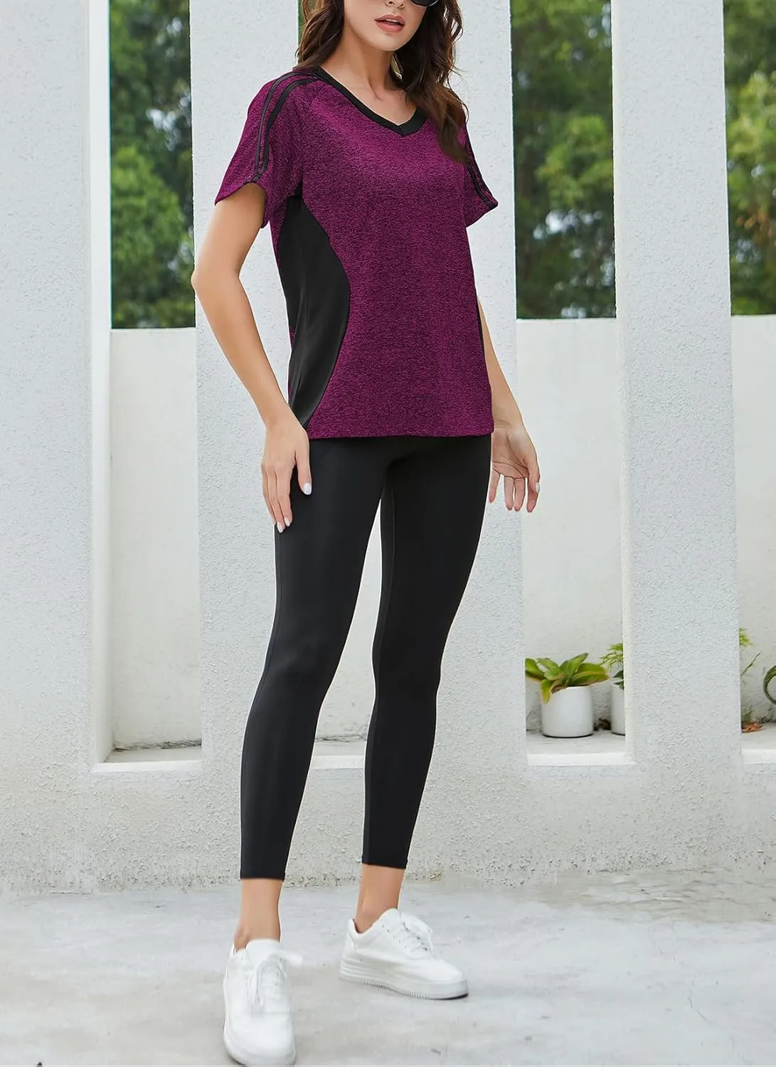 HOCOSIT Women's Workout Shirts Fast Dry Active Wear Yoga Top Sweat Wcking Clothes