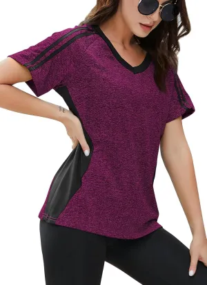 HOCOSIT Women's Workout Shirts Fast Dry Active Wear Yoga Top Sweat Wcking Clothes