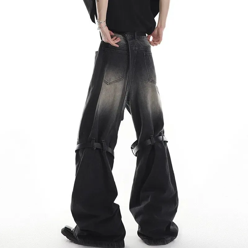 Hollow Patchwork Wide Leg Denim Pants