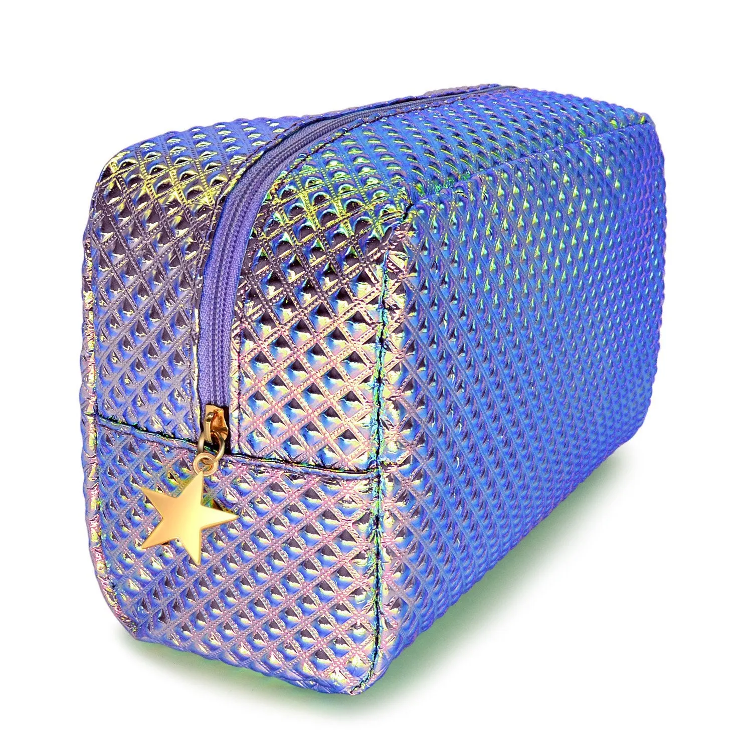 Holographic Cosmetic Bag Makeup Bag Toiletry Travel Bag Handy Large Protable Wash Pouch Waterproof Zipper Handbag Carry Case Organizer Mermaid Makeup Brush bag(shiny purple bag)