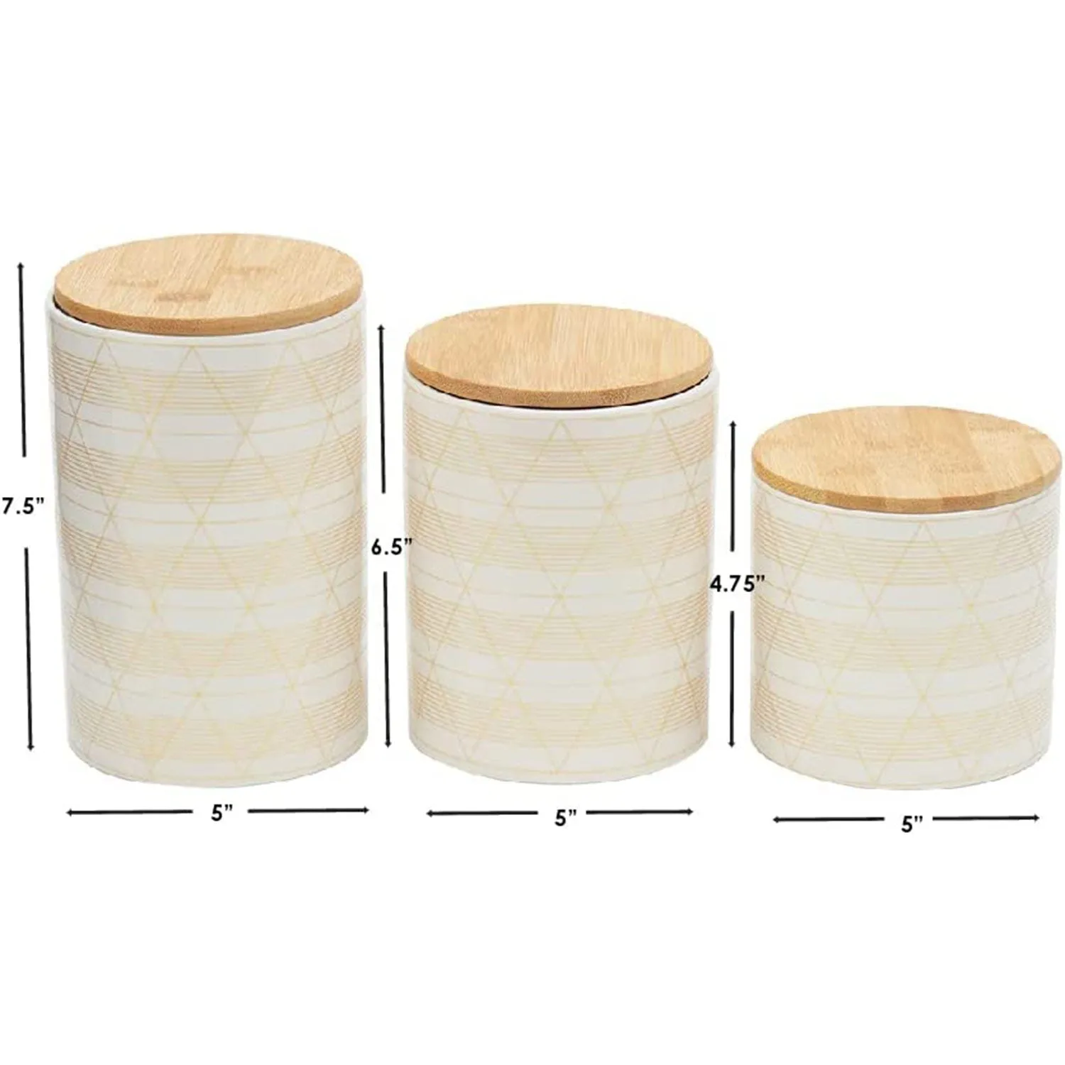 Home Basics 3 Piece Ceramic Canister Set with Bamboo Lids, Diamond White