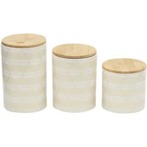 Home Basics 3 Piece Ceramic Canister Set with Bamboo Lids, Diamond White