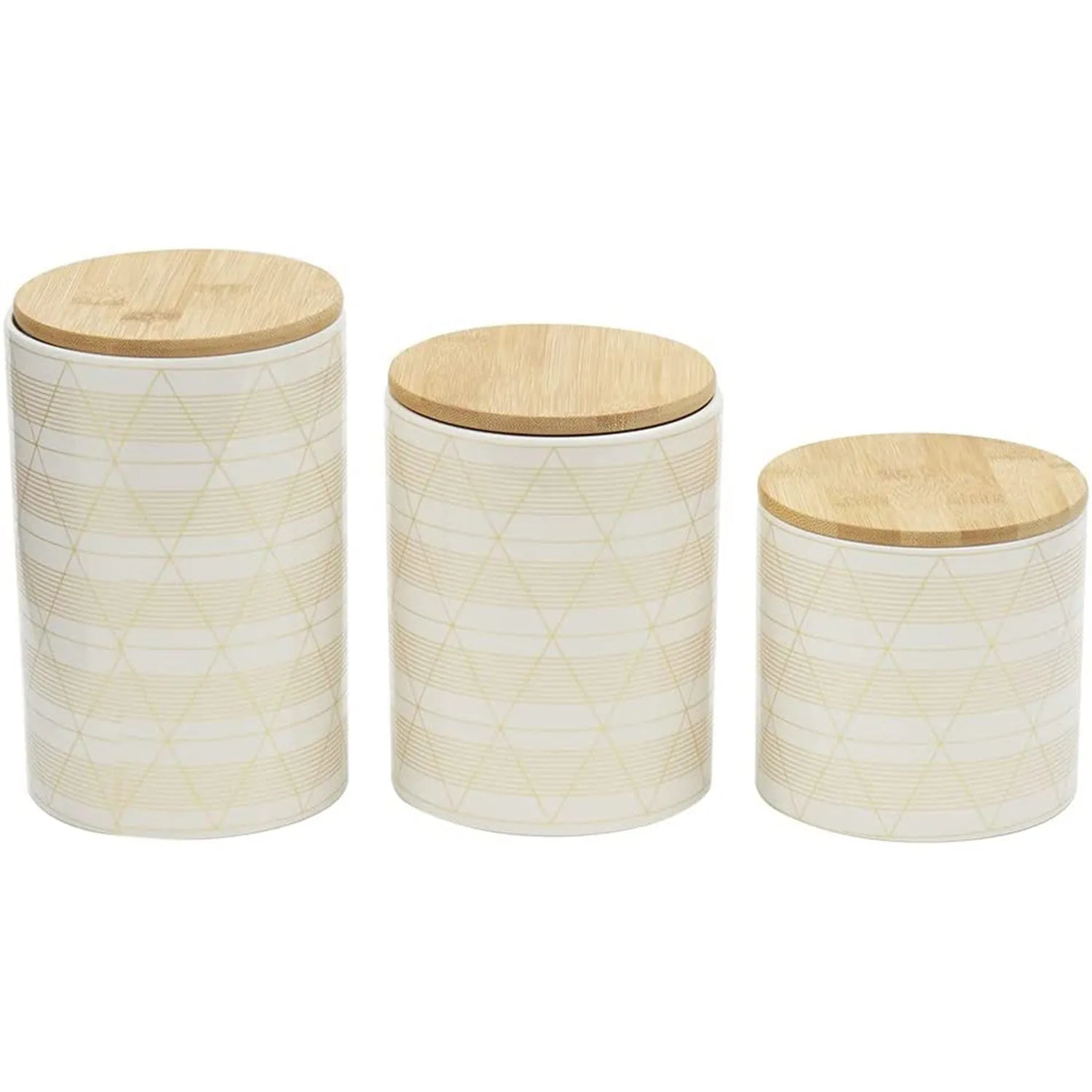 Home Basics 3 Piece Ceramic Canister Set with Bamboo Lids, Diamond White