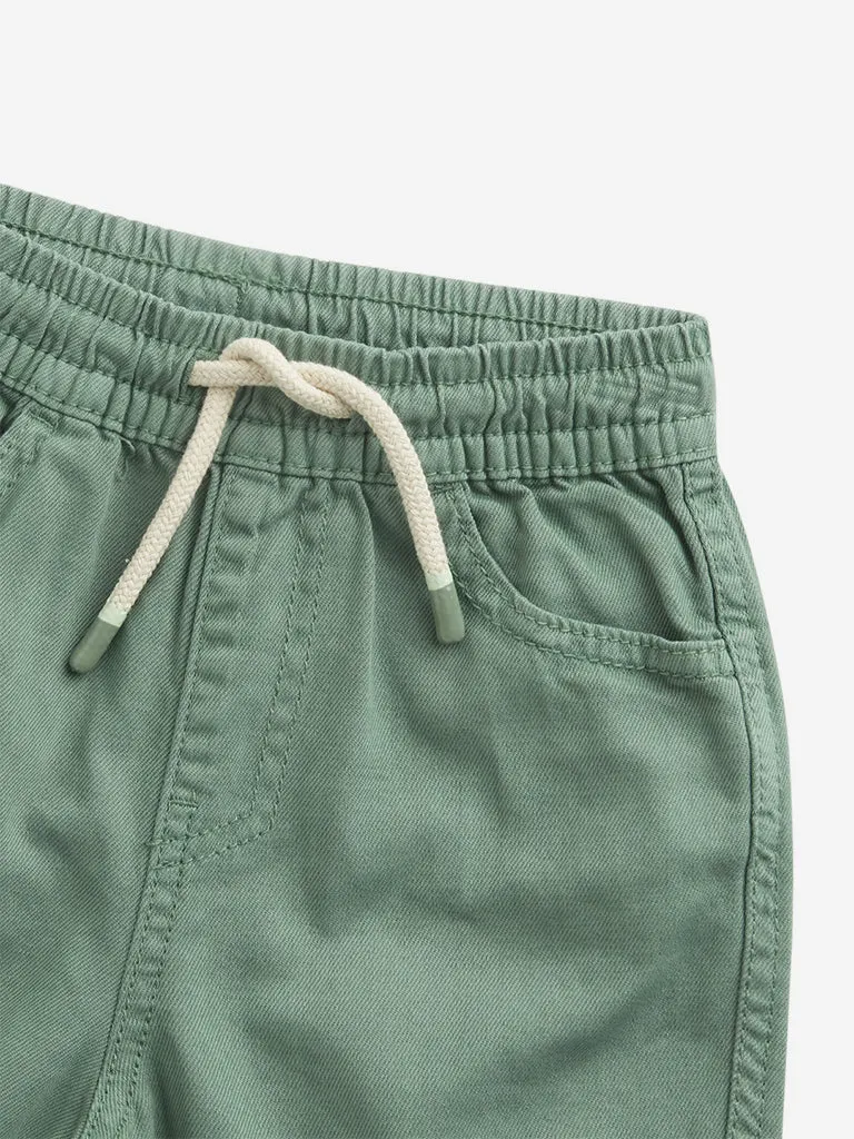 HOP Kids Sage Relaxed Fit Mid Rise Cotton Shorts