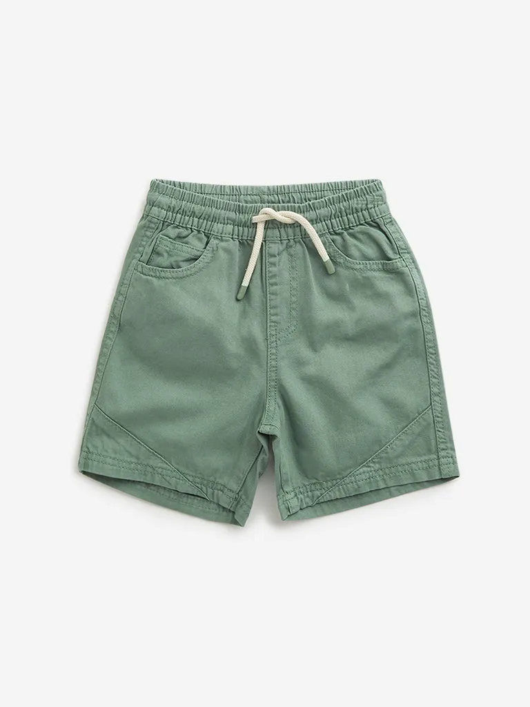HOP Kids Sage Relaxed Fit Mid Rise Cotton Shorts