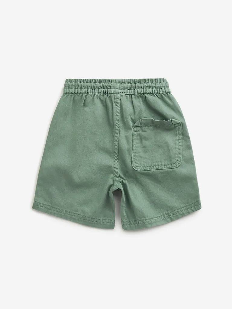 HOP Kids Sage Relaxed Fit Mid Rise Cotton Shorts