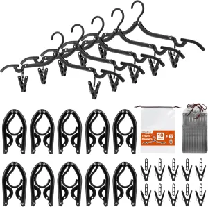 HOUSE DAY Foldable Travel Hangers 10 Pack w/10 Clips, Cruise Essentials 2025, Portable Hangers Collapsible Hanger Plastic, Travel Must Haves for Suitcase, Hotel, RV, Road Trip, Flying, Camping-Black