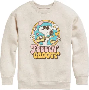 HYBRID APPAREL - Peanuts - Feelin Groovy Snoopy and Woodstock - Toddler and Youth Crewneck Fleece Sweatshirt