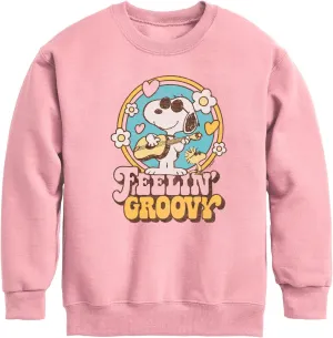 HYBRID APPAREL - Peanuts - Feelin Groovy Snoopy and Woodstock - Toddler and Youth Crewneck Fleece Sweatshirt