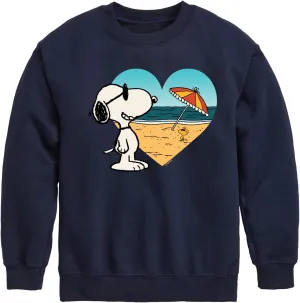 HYBRID APPAREL - Peanuts - Summer Edition - Snoopy Hearts The Beach - Toddler & Youth Crewneck Fleece Sweatshirt