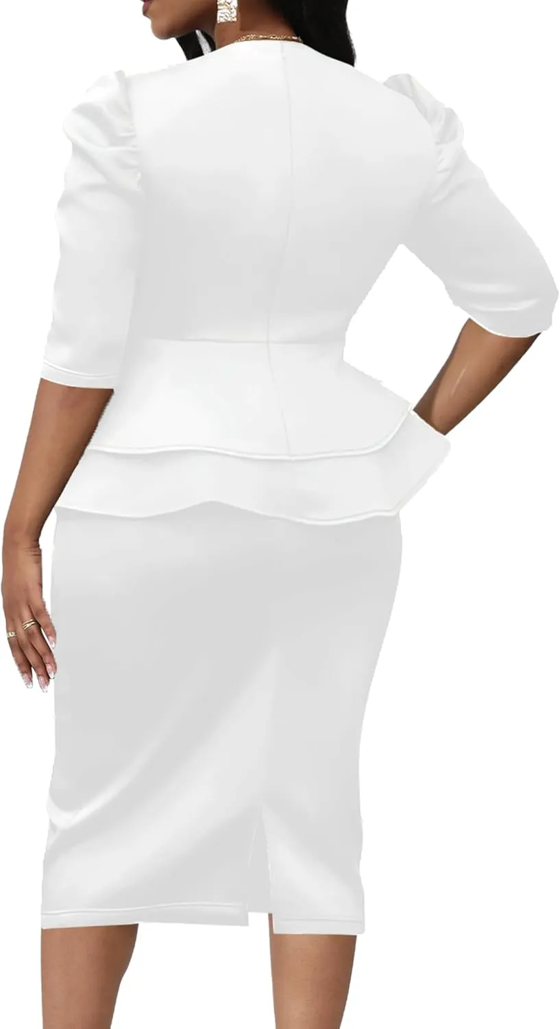 IbuduSexy Church Dresses for Women Business Long Sleeve Wear to Work Dress