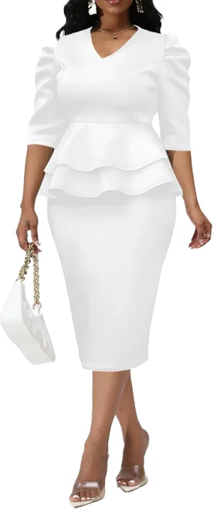 IbuduSexy Church Dresses for Women Business Long Sleeve Wear to Work Dress