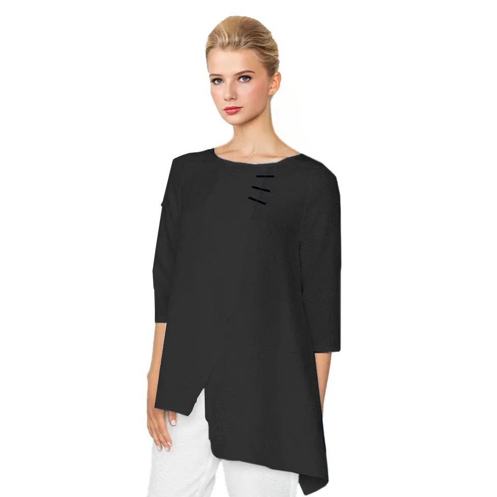 IC Collection Textured Asymmetric Tunic in Black - 5718T-BLK