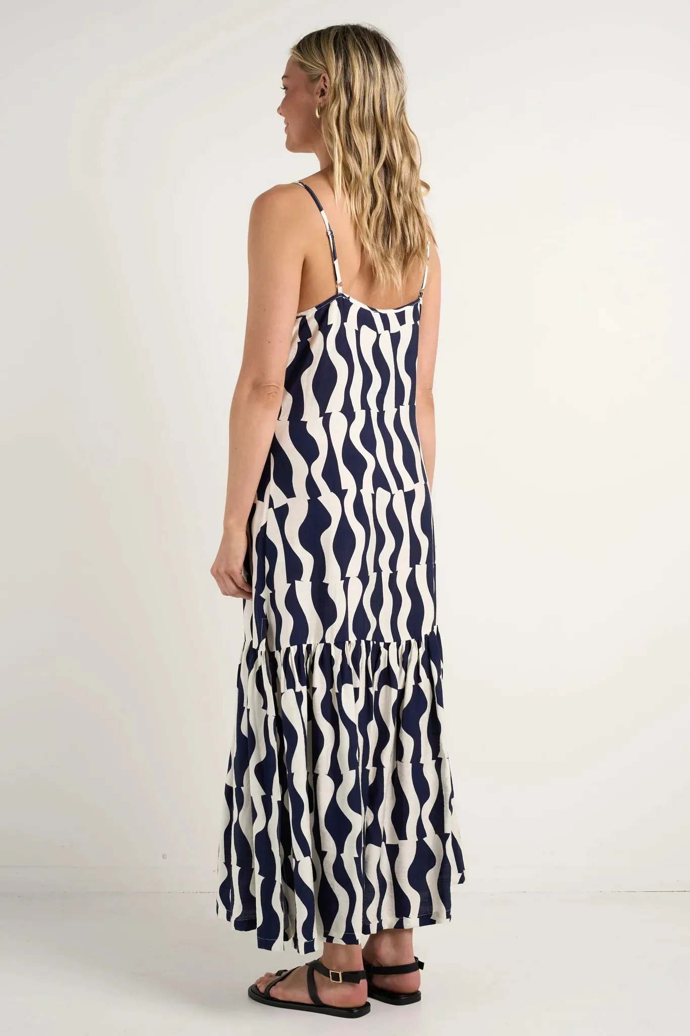 Ink Geo Tiered Midi Dress