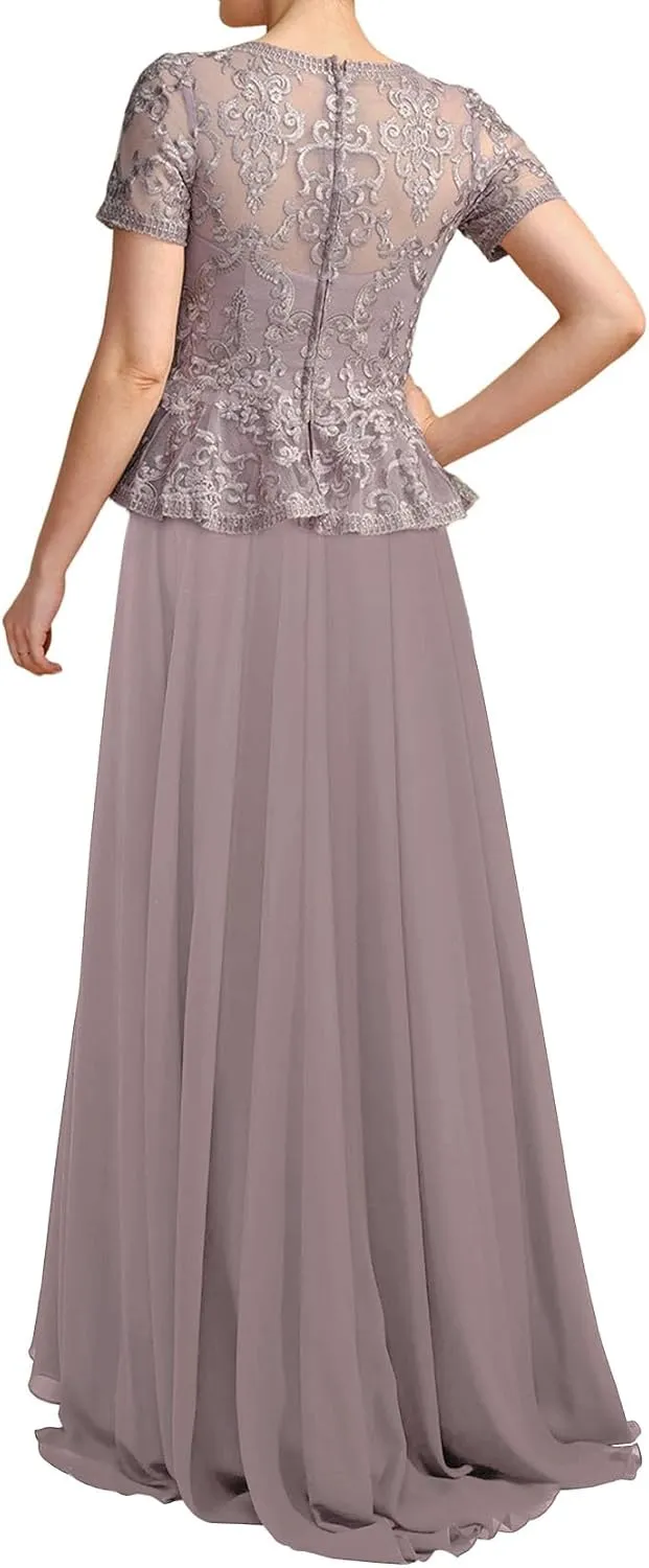 JAEDEN Mother of The Bride Dresses Sleeves - Lace Chiffon Formal Evening Gowns Long