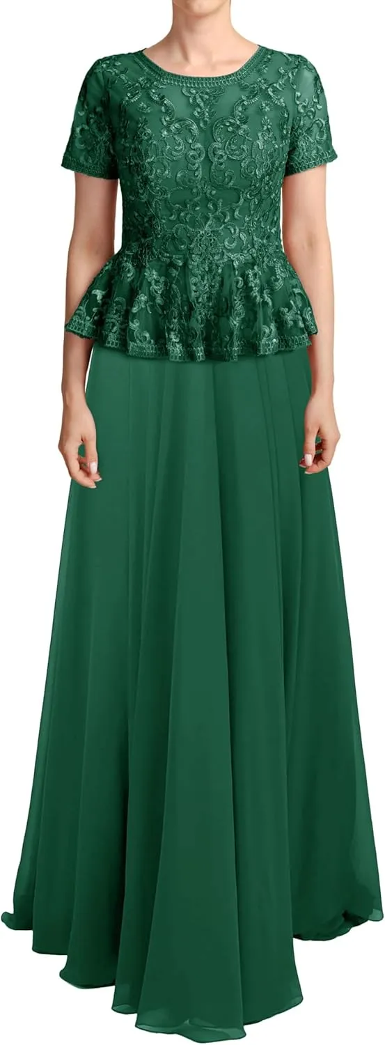 JAEDEN Mother of The Bride Dresses Sleeves - Lace Chiffon Formal Evening Gowns Long