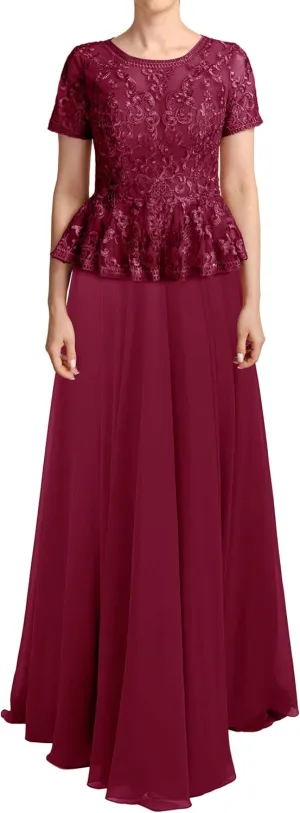 JAEDEN Mother of The Bride Dresses Sleeves - Lace Chiffon Formal Evening Gowns Long