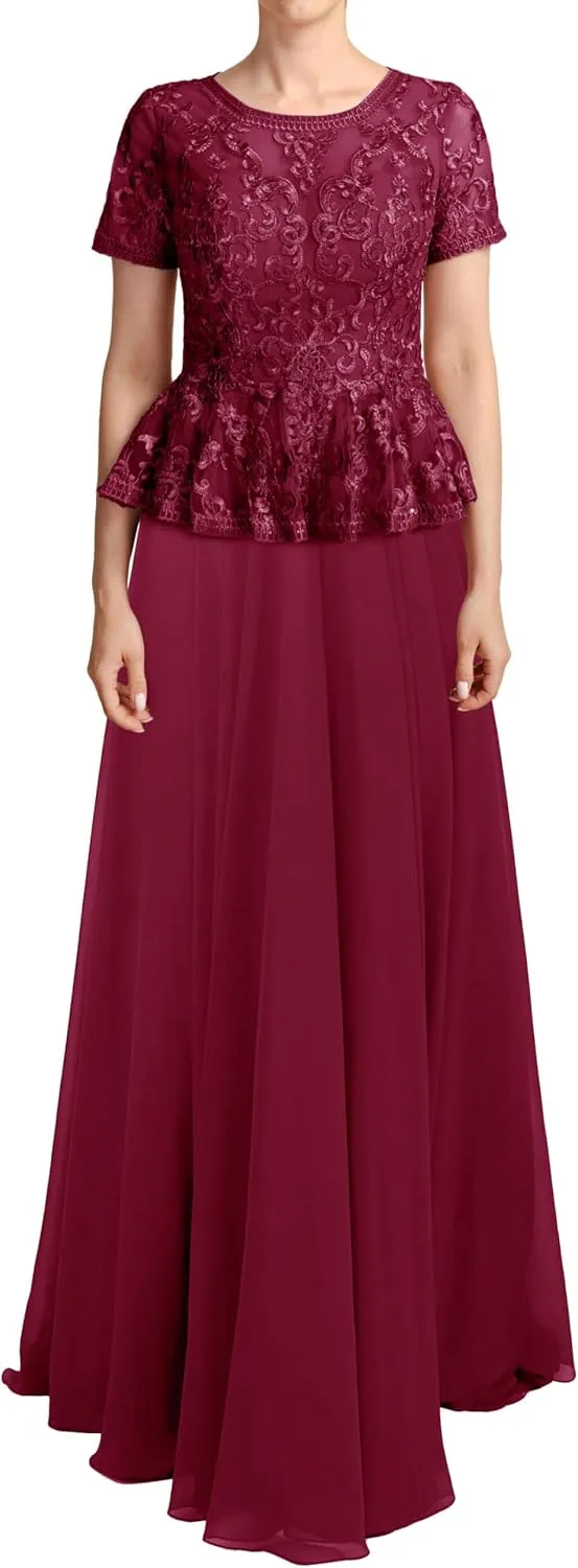 JAEDEN Mother of The Bride Dresses Sleeves - Lace Chiffon Formal Evening Gowns Long