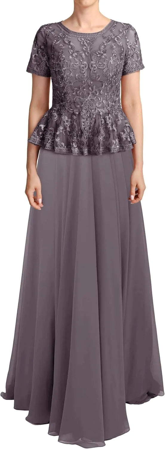 JAEDEN Mother of The Bride Dresses Sleeves - Lace Chiffon Formal Evening Gowns Long