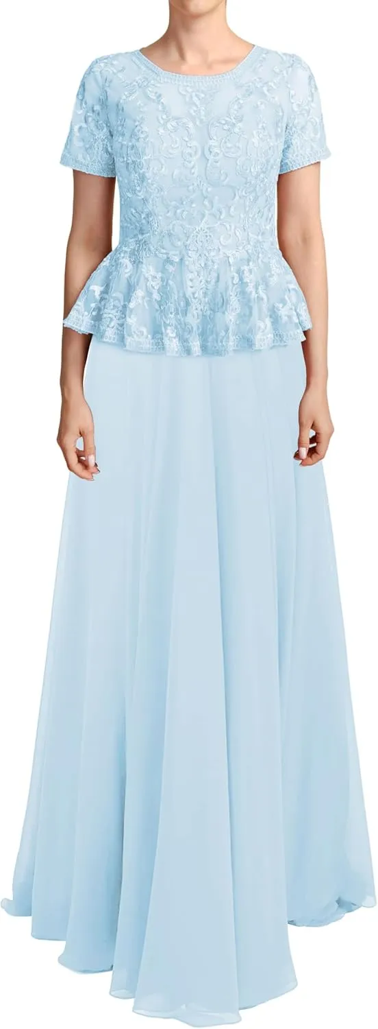JAEDEN Mother of The Bride Dresses Sleeves - Lace Chiffon Formal Evening Gowns Long