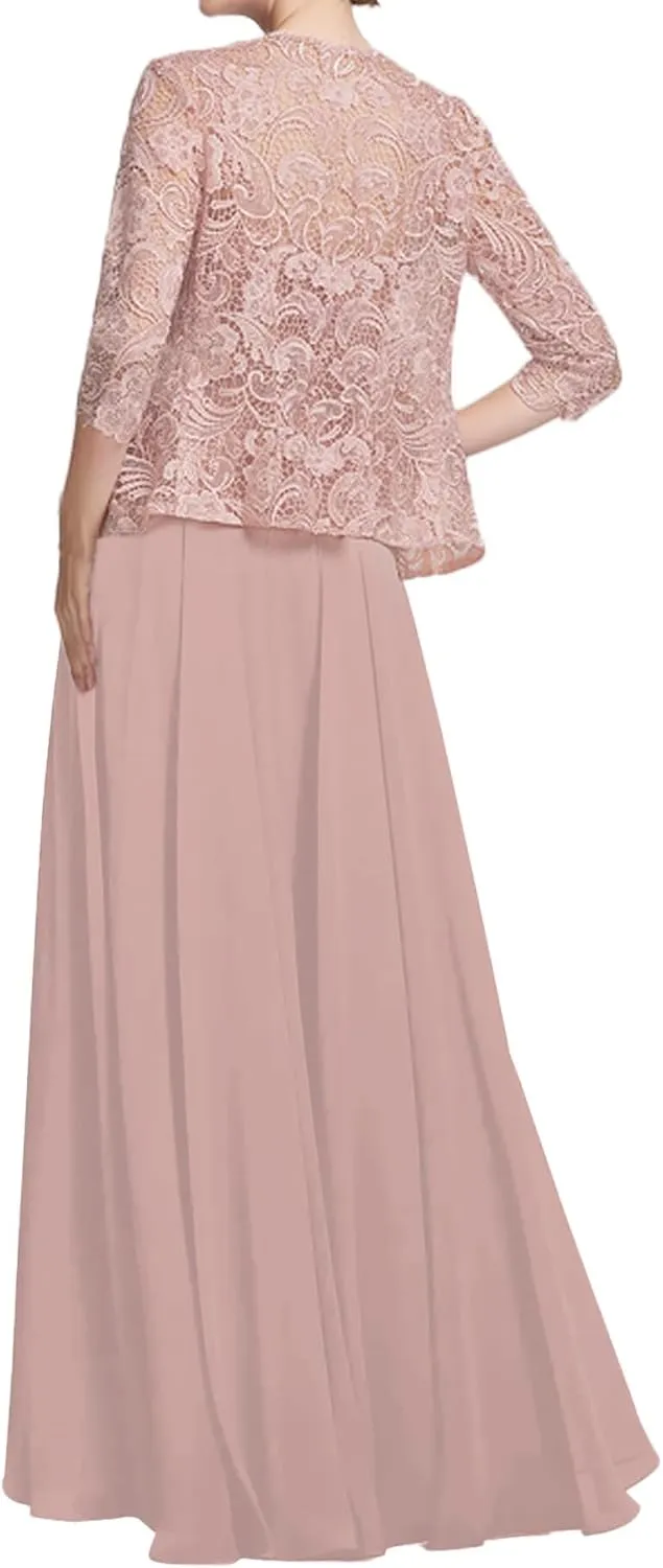 JAEDEN Mother of The Bride Dresses Wedding - Jacket Lace Chiffon Formal Evening Dress